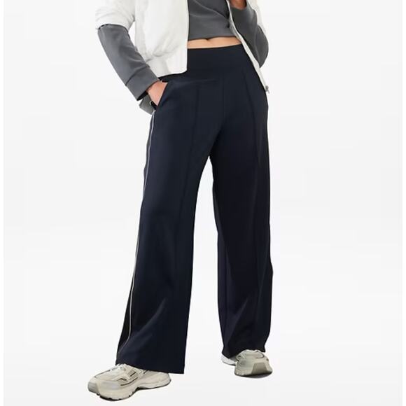 ATHLETA | Navy Blue Venice Wide Leg Track Pants with Side Stripe | Extra Large - Picture 1 of 8